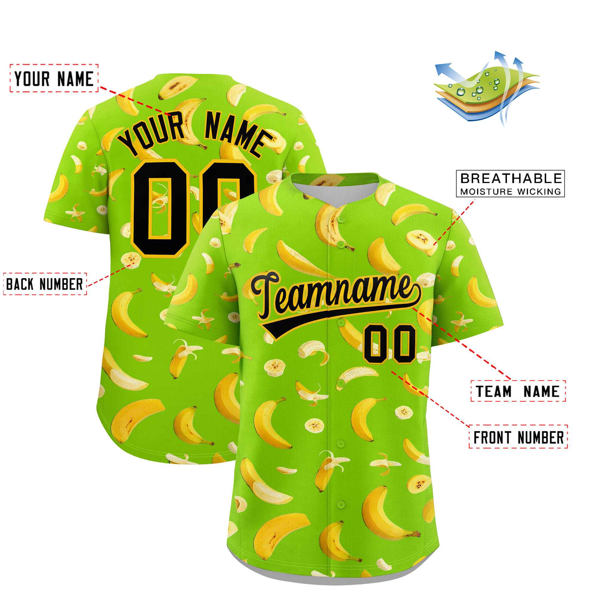 Custom Neon Green Banana Graffiti Pattern Fashion Authentic Baseball Jersey | Graffiti Pattern | Embroidery&Dye-sublimation printing | KXKSHOP
