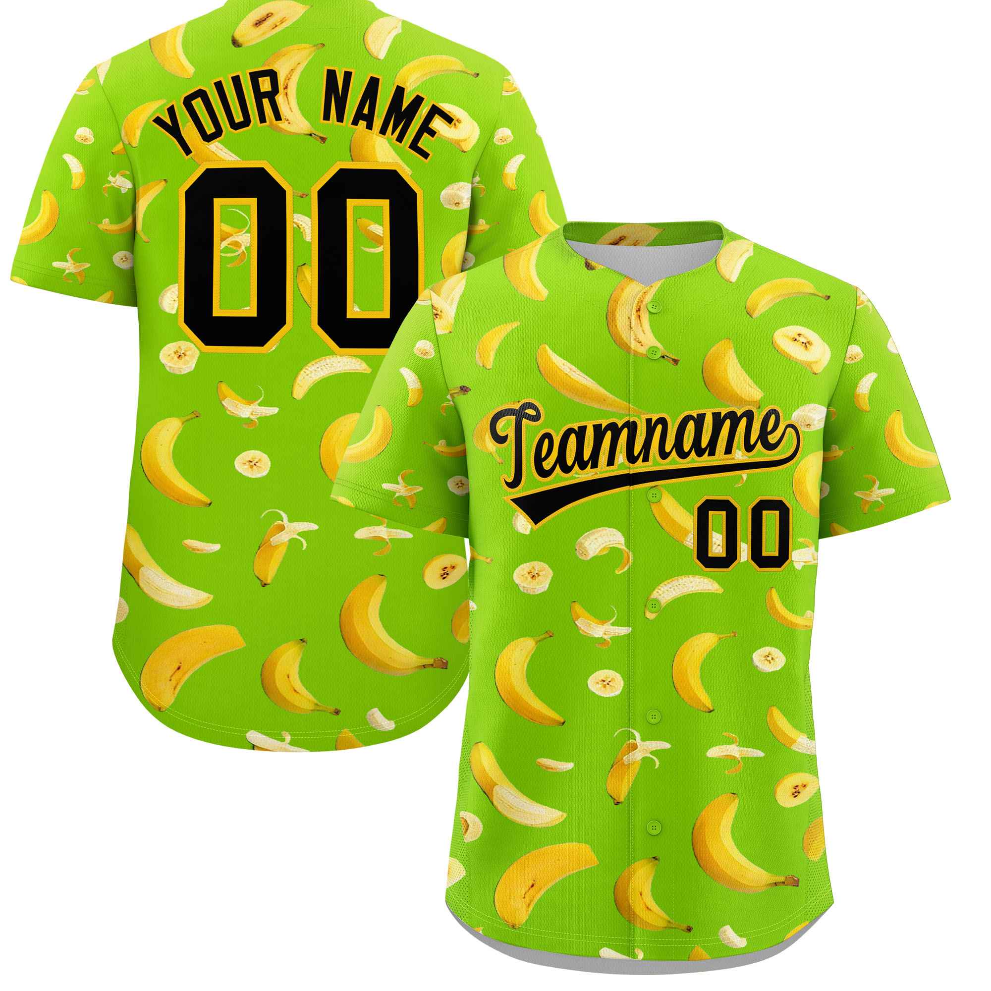 Custom Neon Green Banana Graffiti Pattern Fashion Authentic Baseball Jersey | Graffiti Pattern | Embroidery&Dye-sublimation printing | KXKSHOP