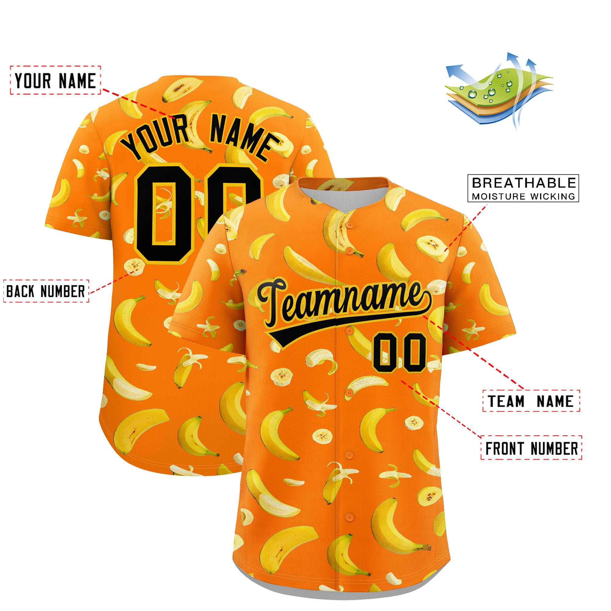 Custom Orange Banana Graffiti Pattern Fashion Authentic Baseball Jersey | Graffiti Pattern | Embroidery&Dye-sublimation printing | KXKSHOP