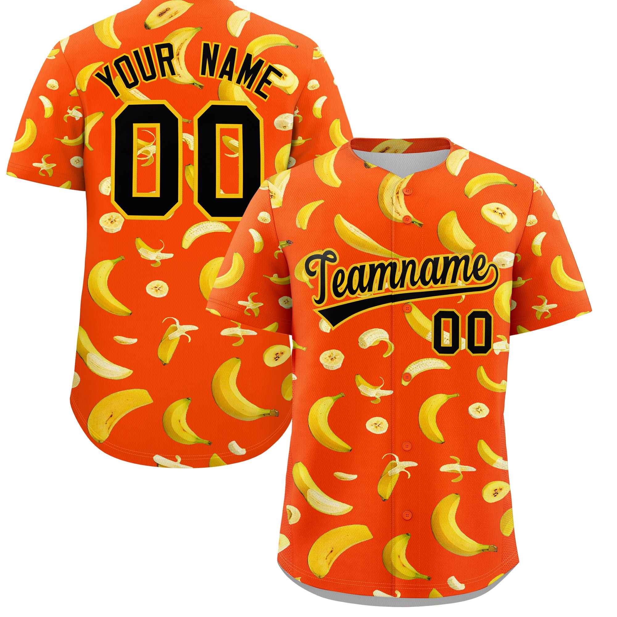Custom Orange Banana Graffiti Pattern Fashion Authentic Baseball Jersey | Graffiti Pattern | Embroidery&Dye-sublimation printing | KXKSHOP