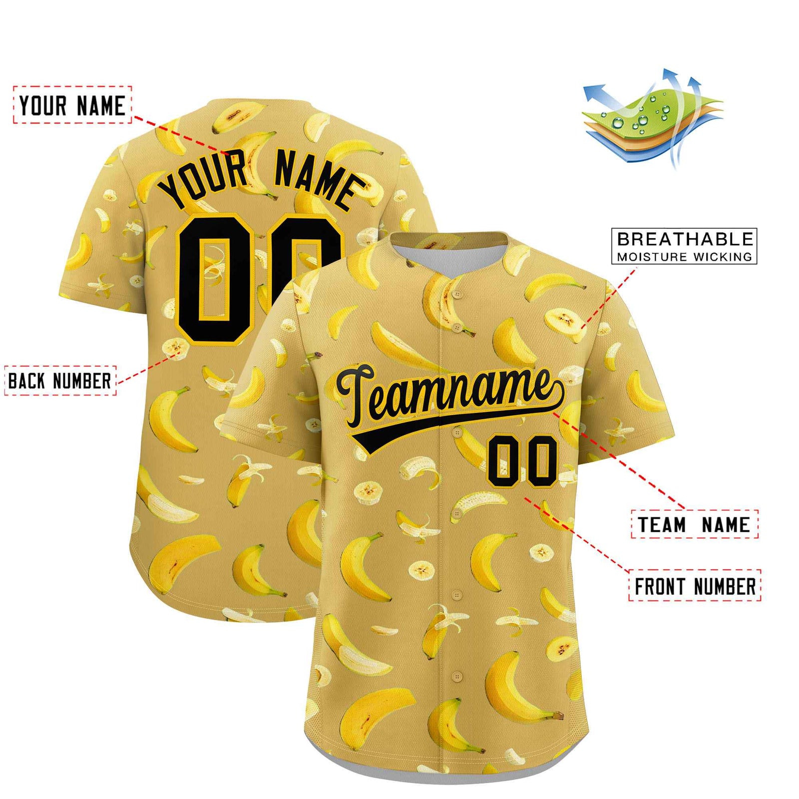 Custom Old Gold Banana Graffiti Pattern Fashion Authentic Baseball Jersey | Graffiti Pattern | Embroidery&Dye-sublimation printing | KXKSHOP