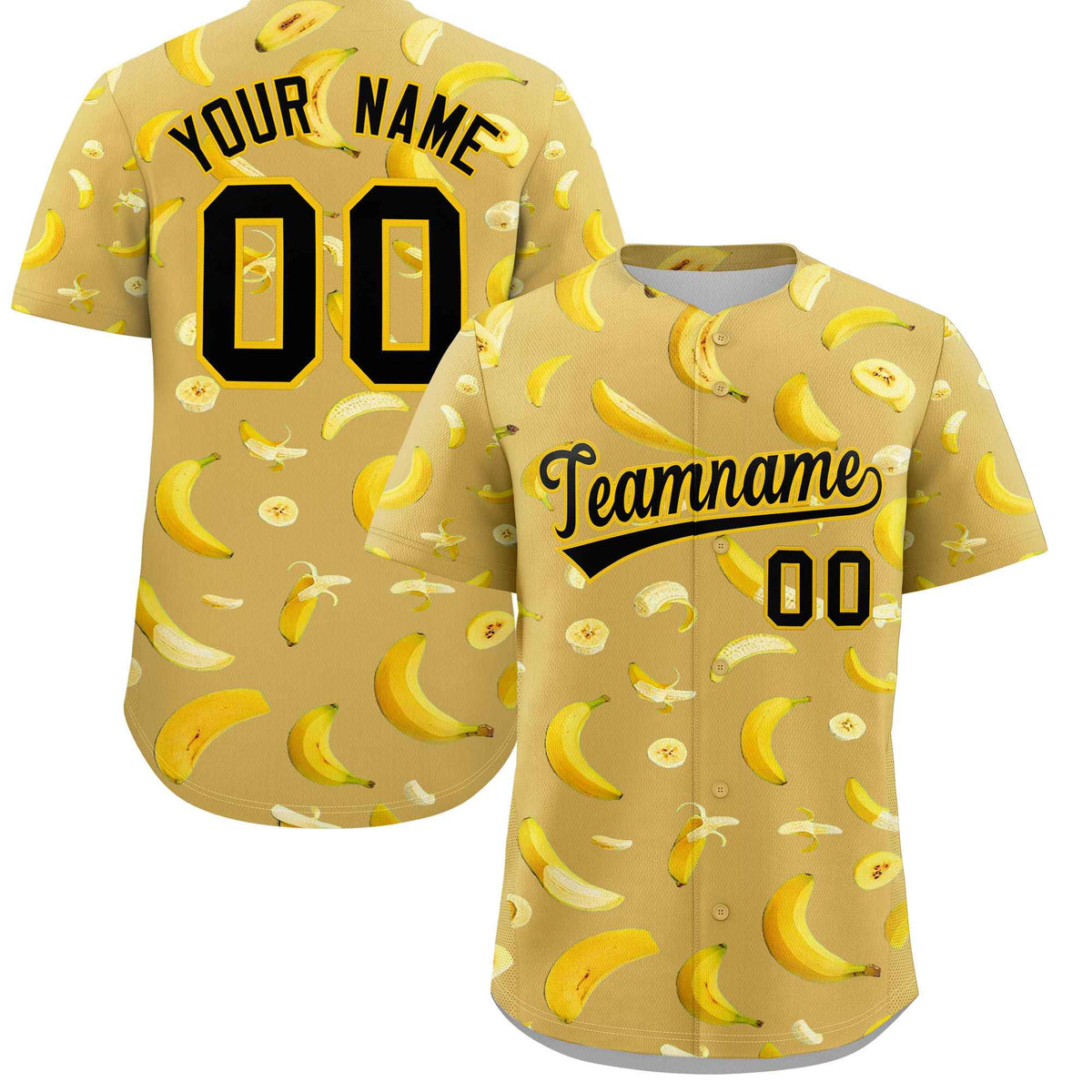 Custom Old Gold Banana Graffiti Pattern Fashion Authentic Baseball Jersey | Graffiti Pattern | Embroidery&amp;Dye-sublimation printing | KXKSHOP