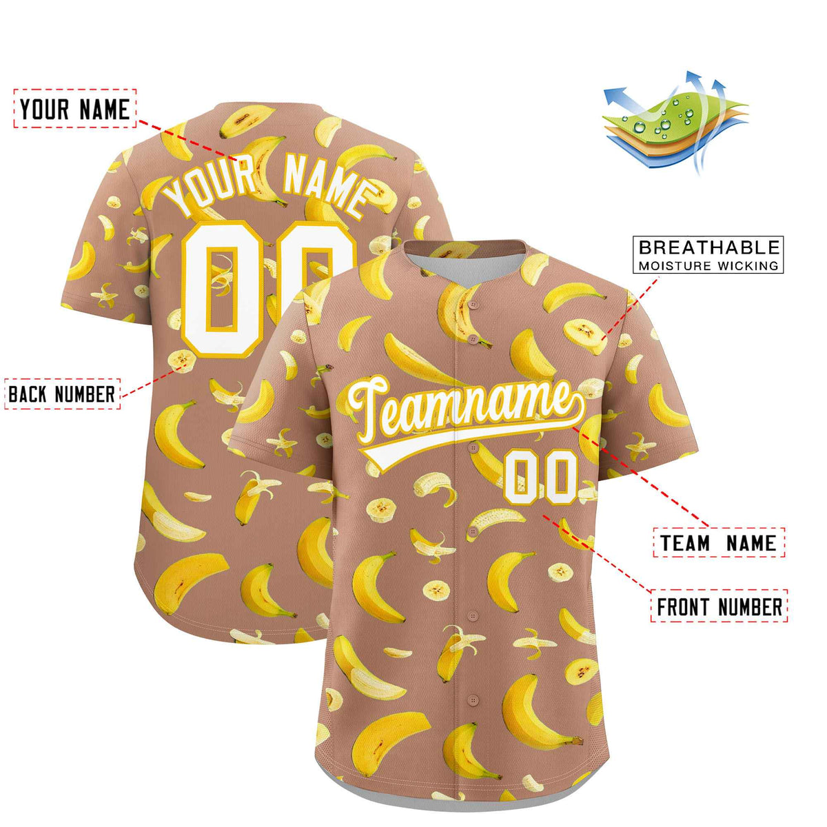 Custom Coffee Banana Graffiti Pattern Fashion Authentic Baseball Jersey | Graffiti Pattern | Embroidery&Dye-sublimation printing | KXKSHOP