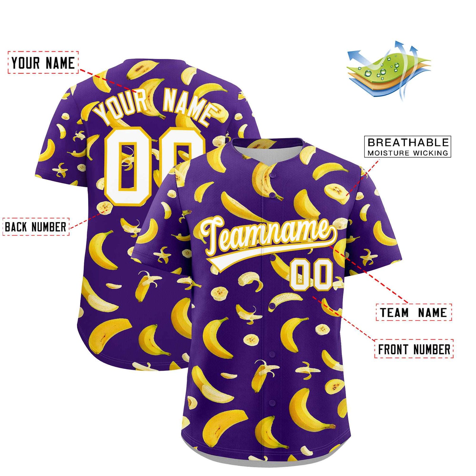Custom Purple Banana Graffiti Pattern Fashion Authentic Baseball Jersey | Graffiti Pattern | Embroidery&Dye-sublimation printing | KXKSHOP