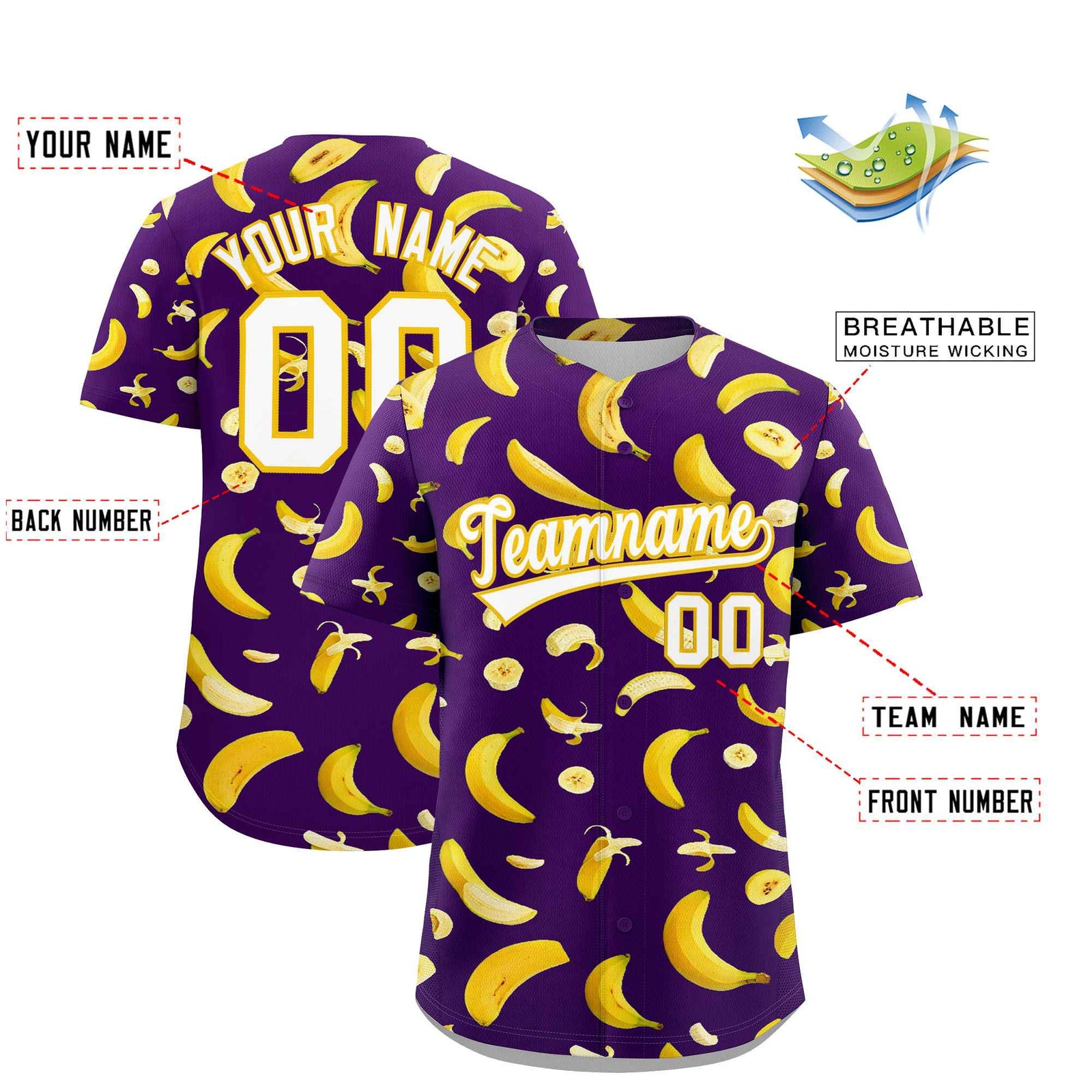 Custom Purple-02 Banana Graffiti Pattern Fashion Authentic Baseball Jersey | Graffiti Pattern | Embroidery&Dye-sublimation printing | KXKSHOP