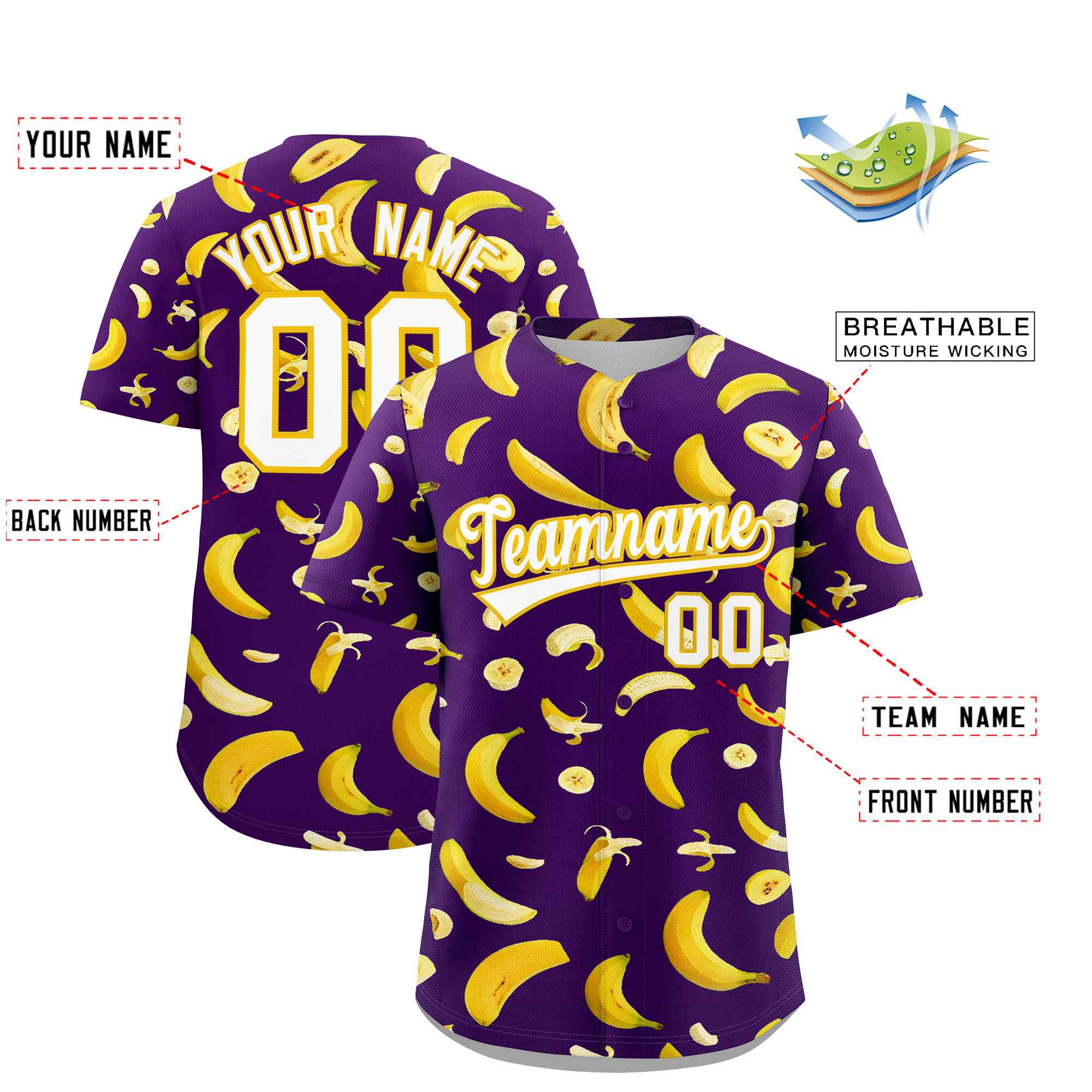 Custom Purple-02 Banana Graffiti Pattern Fashion Authentic Baseball Jersey | Graffiti Pattern | Embroidery&Dye-sublimation printing | KXKSHOP