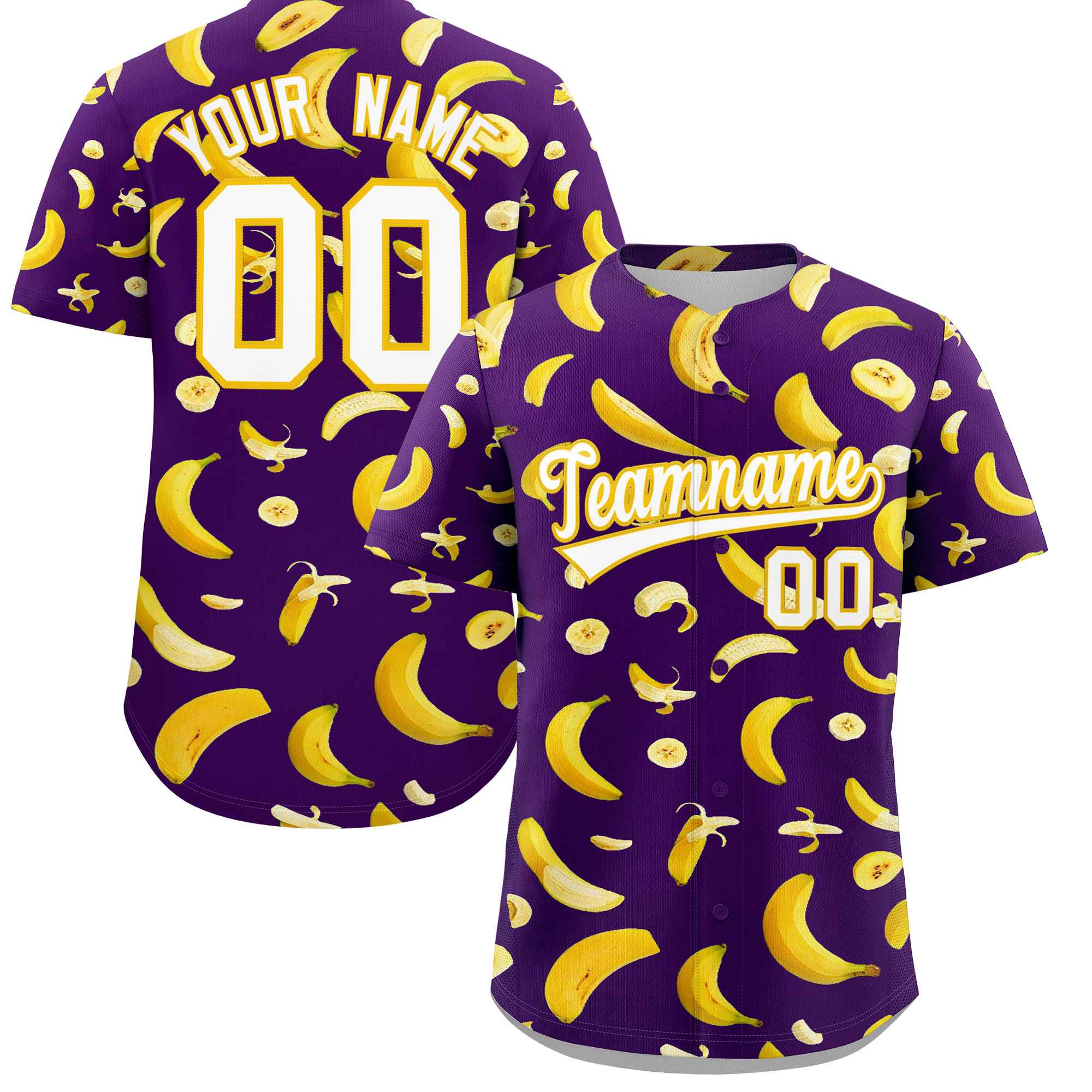 Custom Purple-02 Banana Graffiti Pattern Fashion Authentic Baseball Jersey | Graffiti Pattern | Embroidery&Dye-sublimation printing | KXKSHOP