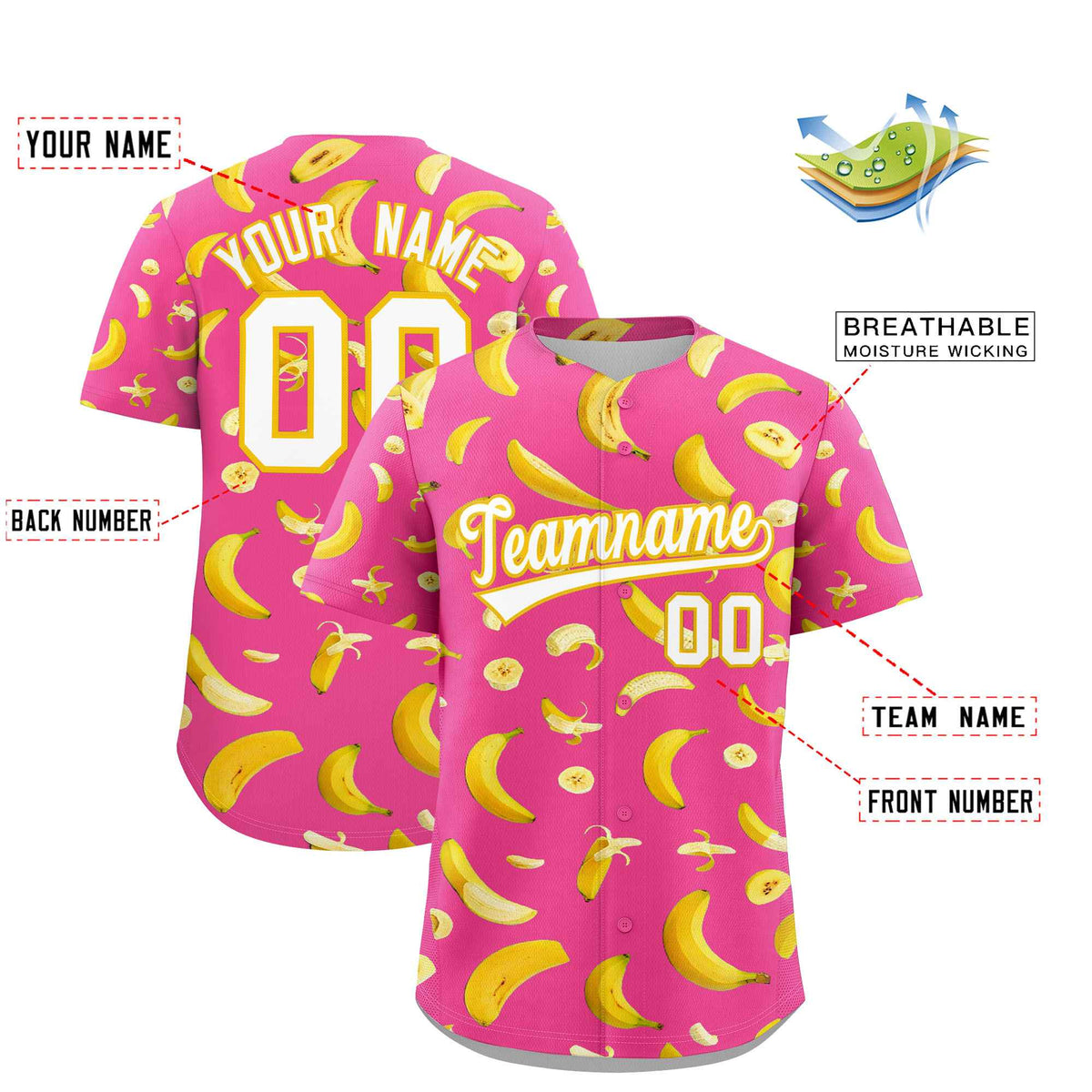 Custom Pink Banana Graffiti Pattern Fashion Authentic Baseball Jersey | Graffiti Pattern | Embroidery&Dye-sublimation printing | KXKSHOP