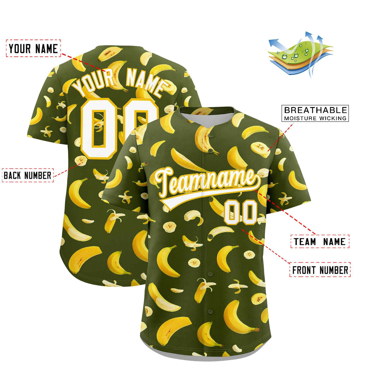 Custom Olive Banana Graffiti Pattern Fashion Authentic Baseball Jersey | Graffiti Pattern | Embroidery&Dye-sublimation printing | KXKSHOP