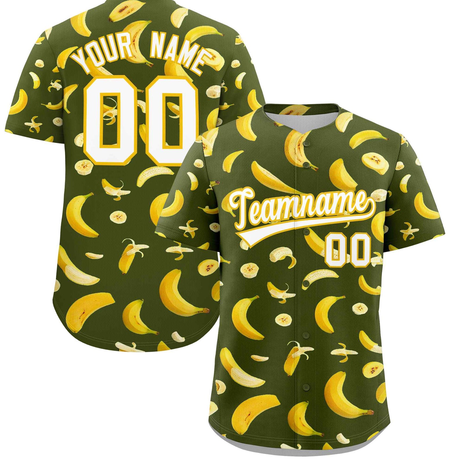 Custom Olive Banana Graffiti Pattern Fashion Authentic Baseball Jersey | Graffiti Pattern | Embroidery&Dye-sublimation printing | KXKSHOP