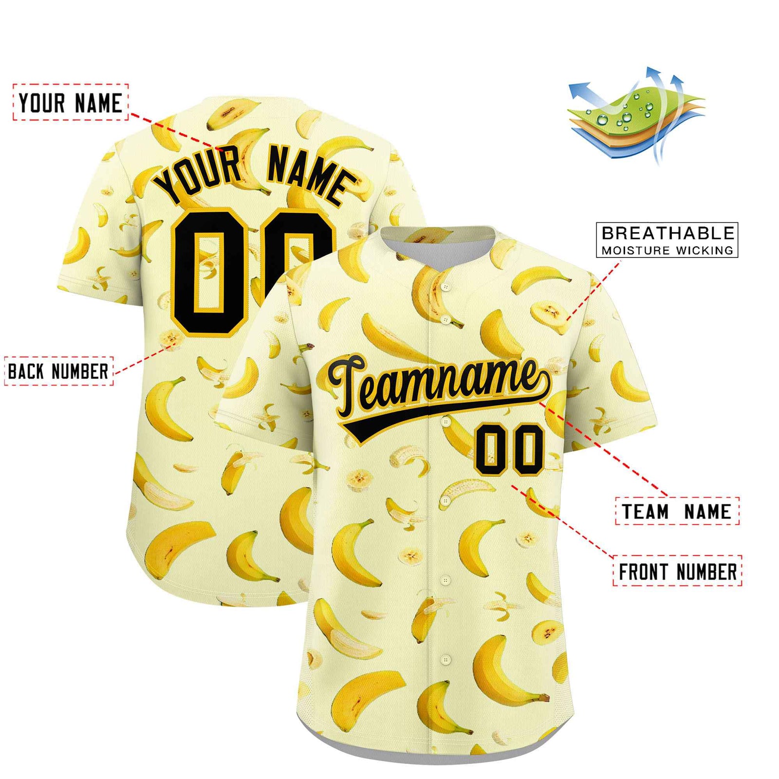 Custom Cream Banana Graffiti Pattern Fashion Authentic Baseball Jersey | Graffiti Pattern | Embroidery&Dye-sublimation printing | KXKSHOP