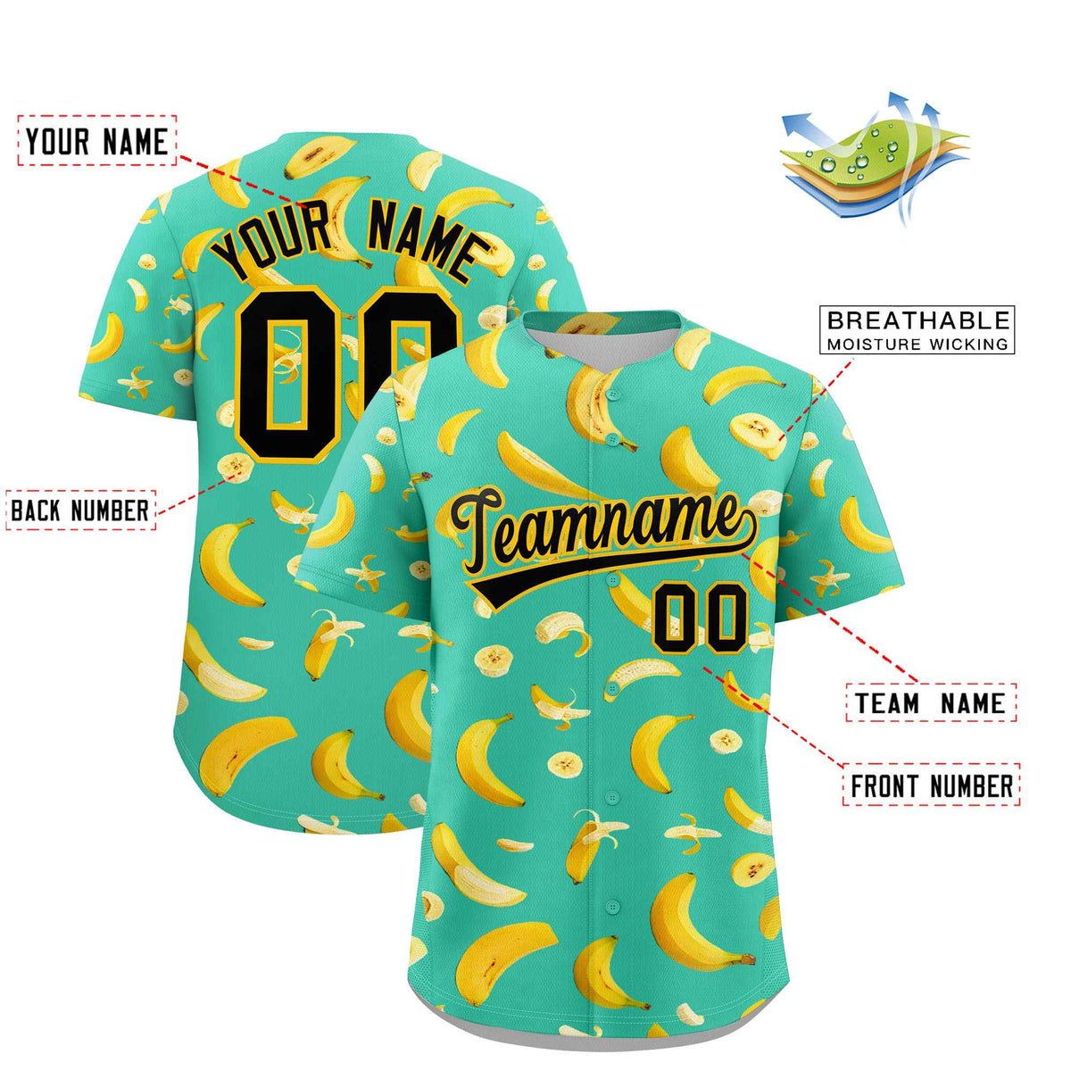 Custom Bright Green Banana Graffiti Pattern Fashion Authentic Baseball Jersey | Graffiti Pattern | Embroidery&amp;Dye-sublimation printing | KXKSHOP
