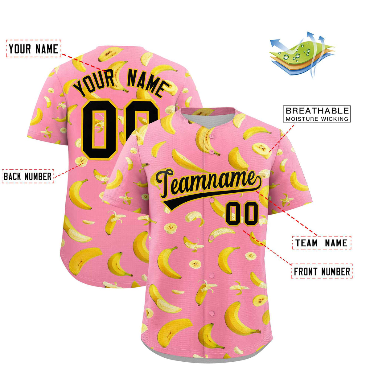 Custom Light Pink Banana Graffiti Pattern Fashion Authentic Baseball Jersey | Graffiti Pattern | Embroidery&Dye-sublimation printing | KXKSHOP