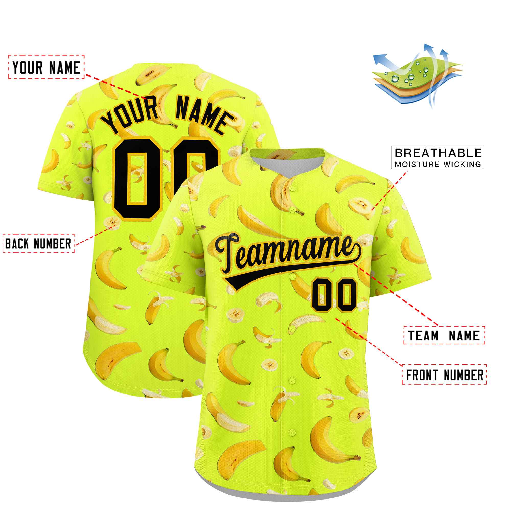 Custom Fluorescent Green Banana Graffiti Pattern Fashion Authentic Baseball Jersey | Graffiti Pattern | Embroidery&Dye-sublimation printing | KXKSHOP