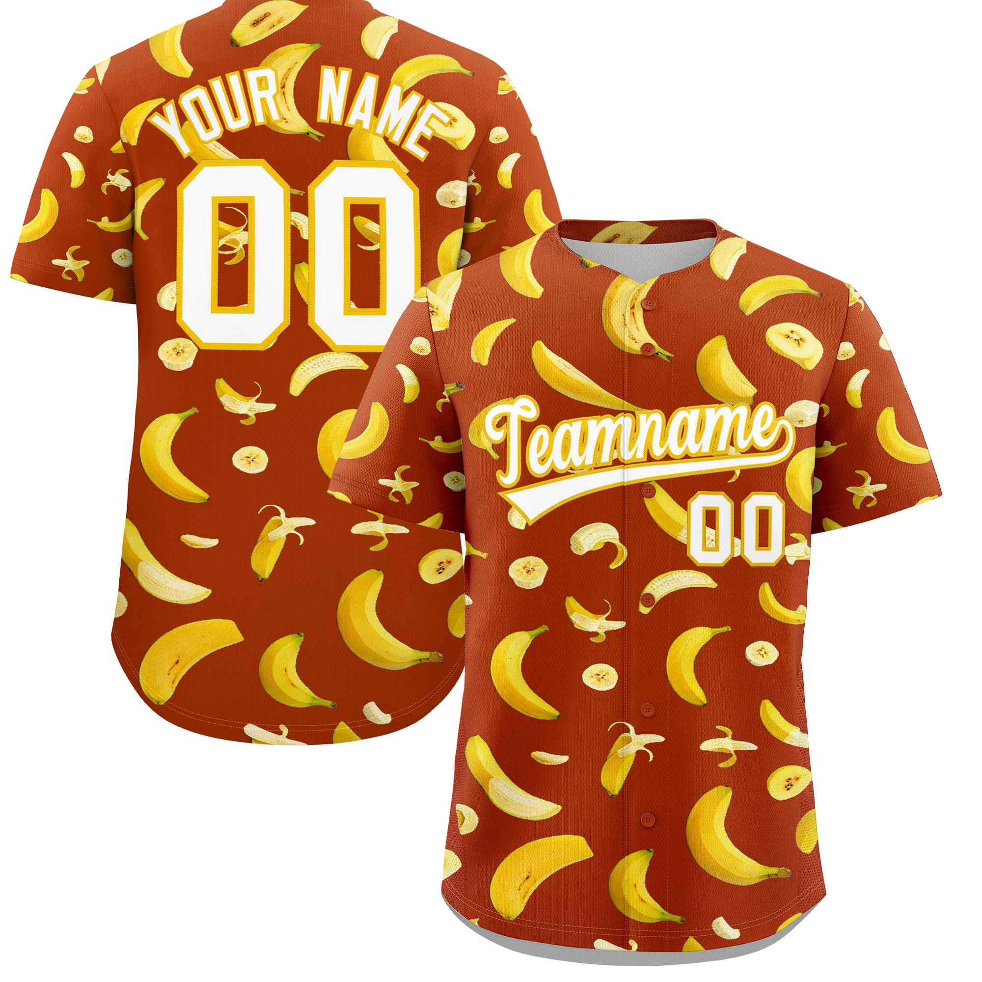 Custom Dark Orange Banana Graffiti Pattern Fashion Authentic Baseball Jersey | Graffiti Pattern | Embroidery&Dye-sublimation printing | KXKSHOP