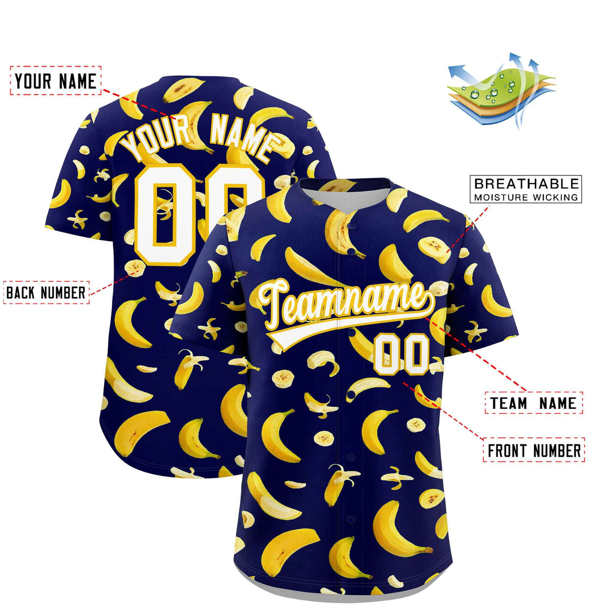 Custom Dark Blue Banana Graffiti Pattern Fashion Authentic Baseball Jersey | Graffiti Pattern | Embroidery&amp;Dye-sublimation printing | KXKSHOP