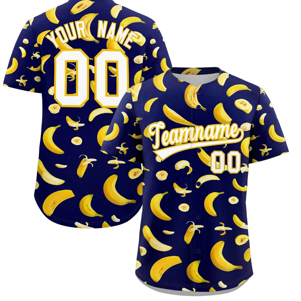 Custom Dark Blue Banana Graffiti Pattern Fashion Authentic Baseball Jersey | Graffiti Pattern | Embroidery&amp;Dye-sublimation printing | KXKSHOP