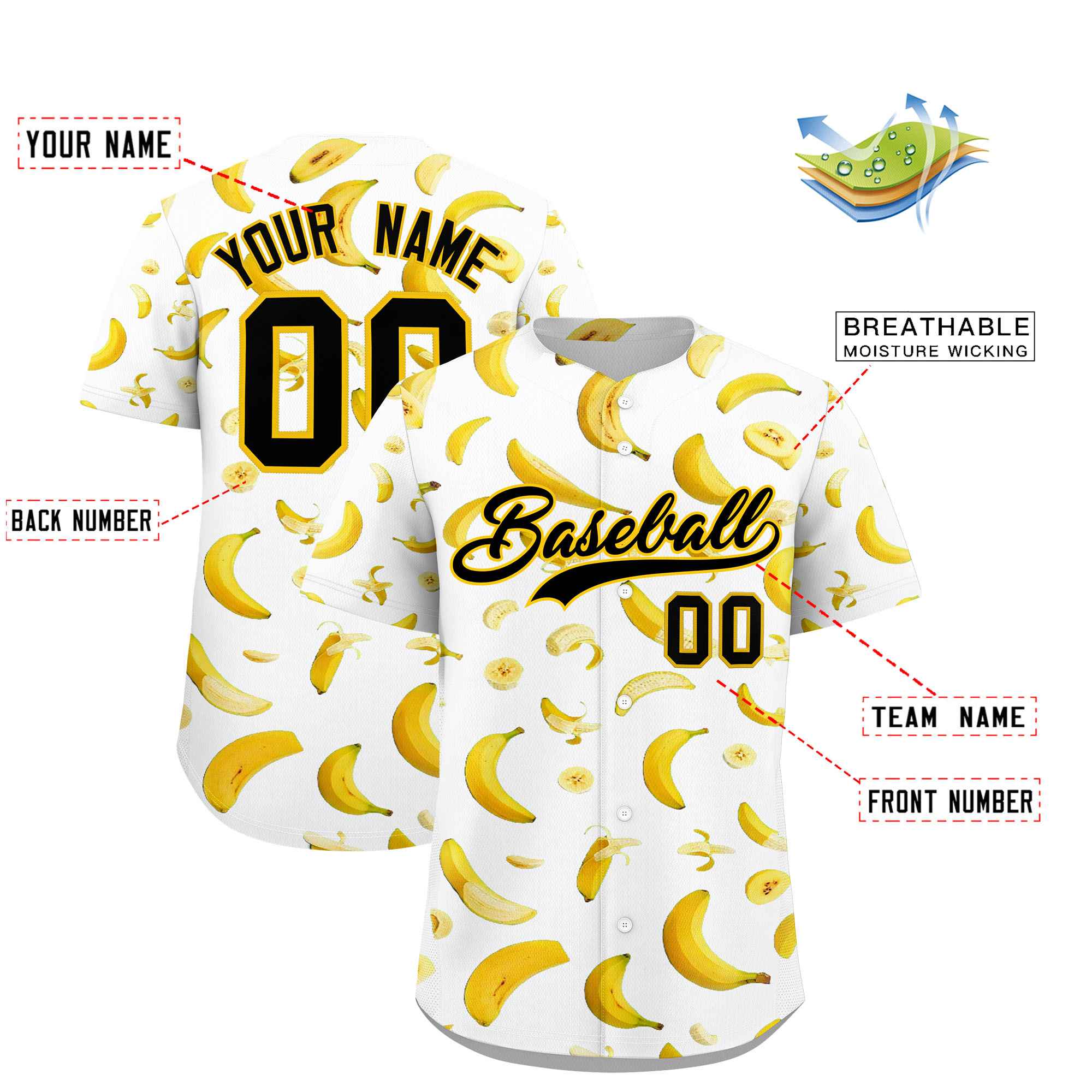 Custom White Banana Graffiti Pattern Fashion Authentic Baseball Jersey | Graffiti Pattern | Embroidery&Dye-sublimation printing | KXKSHOP
