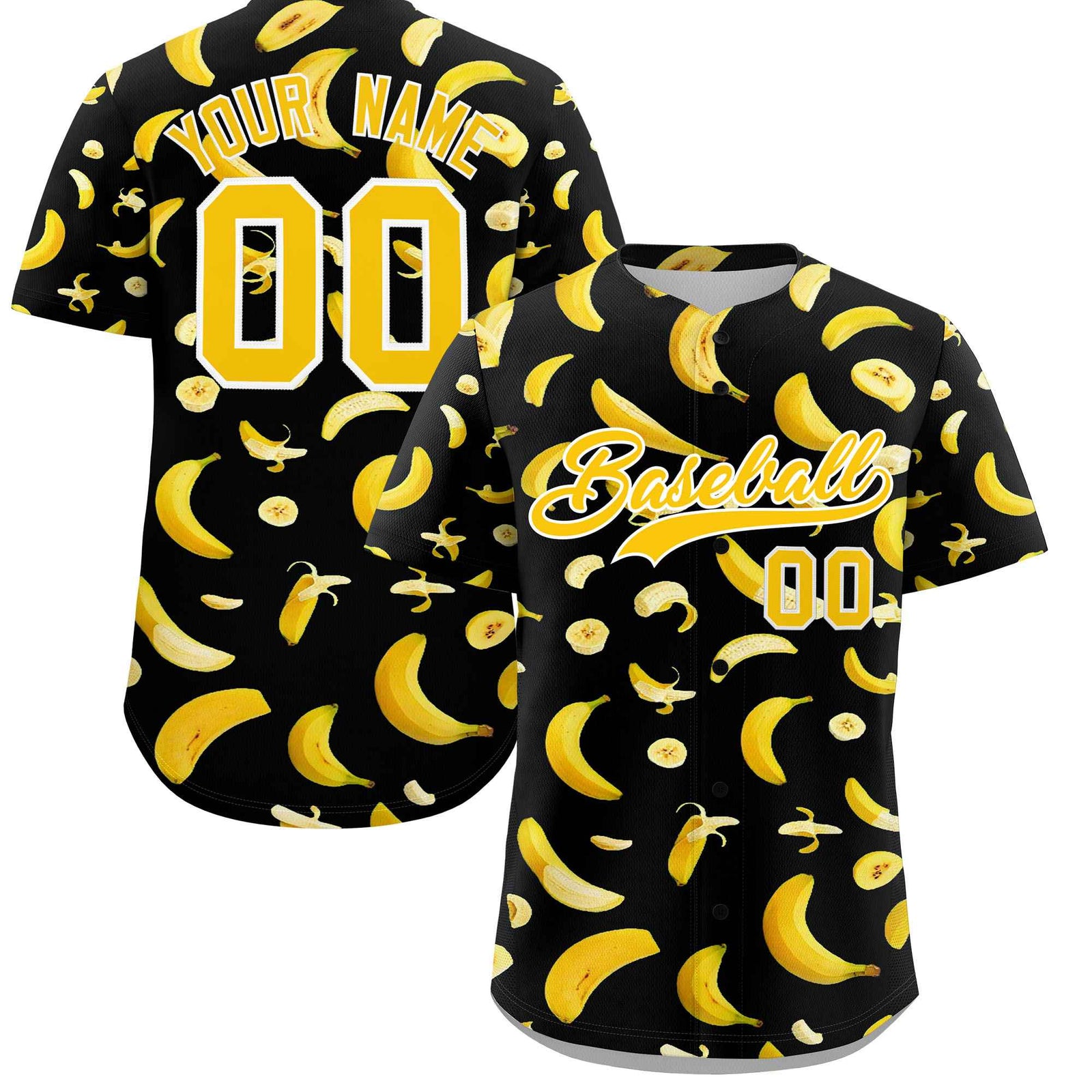 Custom Black Banana Graffiti Pattern Fashion Authentic Baseball Jersey | Graffiti Pattern | Embroidery&Dye-sublimation printing | KXKSHOP