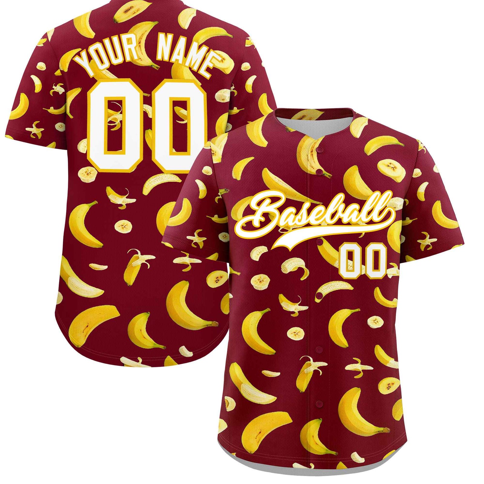 Custom Crimson Banana Graffiti Pattern Fashion Authentic Baseball Jersey | Graffiti Pattern | Embroidery&Dye-sublimation printing | KXKSHOP