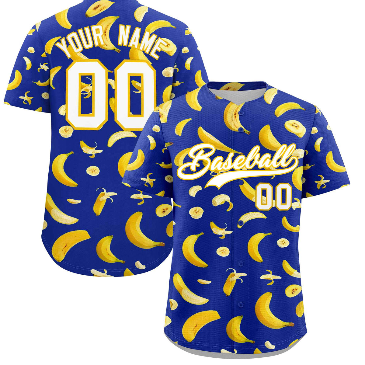Custom Royal Blue Banana Graffiti Pattern Fashion Authentic Baseball Jersey | Graffiti Pattern | Embroidery&amp;Dye-sublimation printing | KXKSHOP