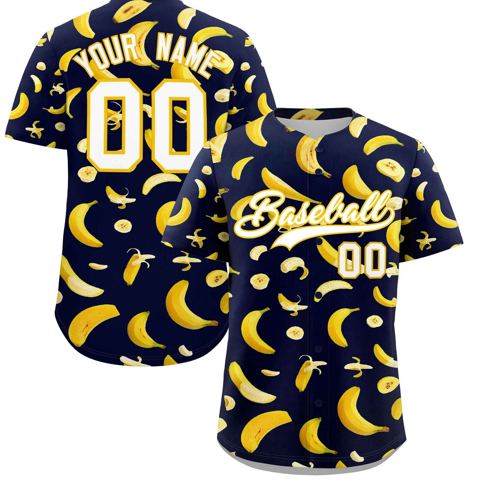 Custom Navy Banana Graffiti Pattern Fashion Authentic Baseball Jersey | Graffiti Pattern | Embroidery&Dye-sublimation printing | KXKSHOP