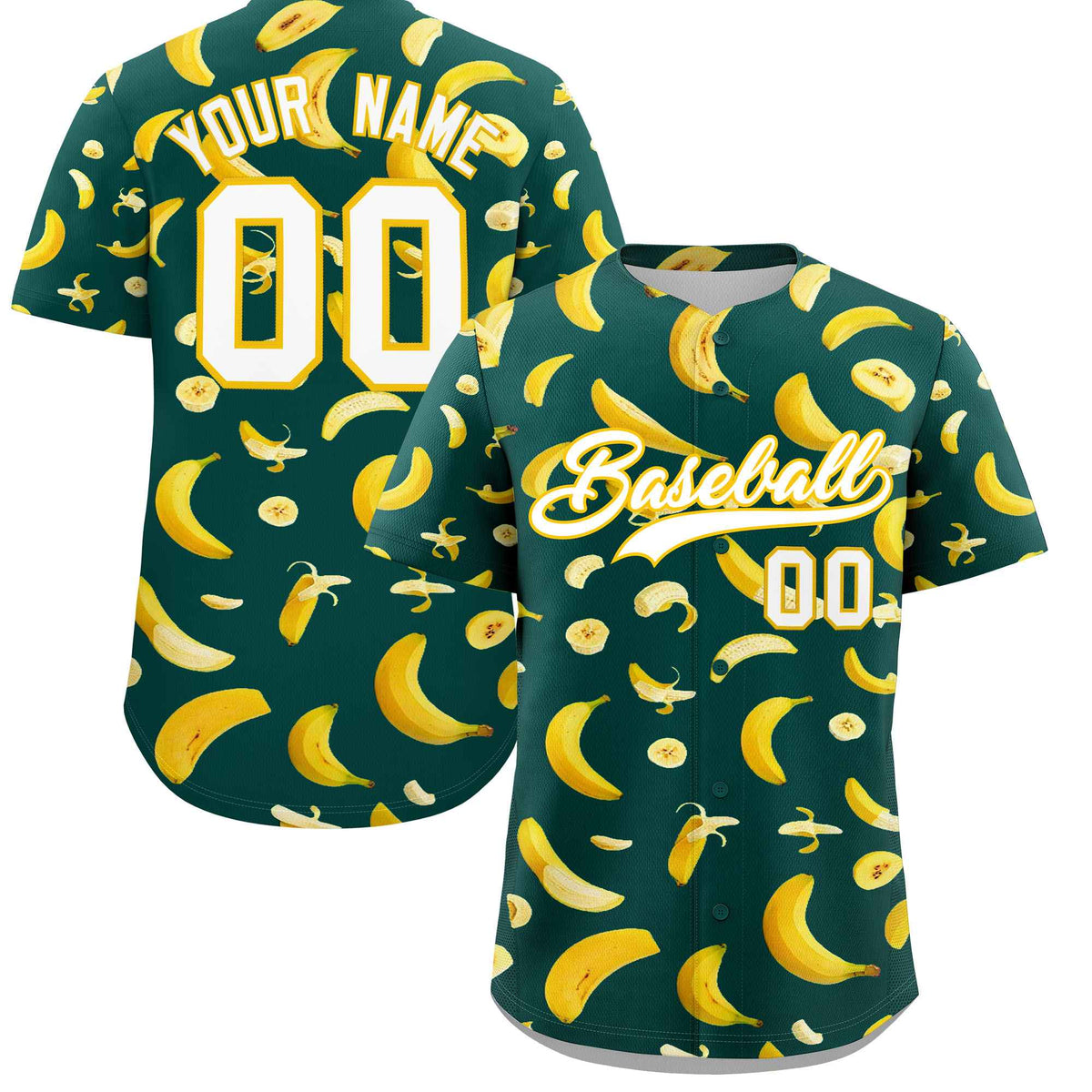 Custom Midnight Green Banana Graffiti Pattern Fashion Authentic Baseball Jersey | Graffiti Pattern | Embroidery&amp;Dye-sublimation printing | KXKSHOP