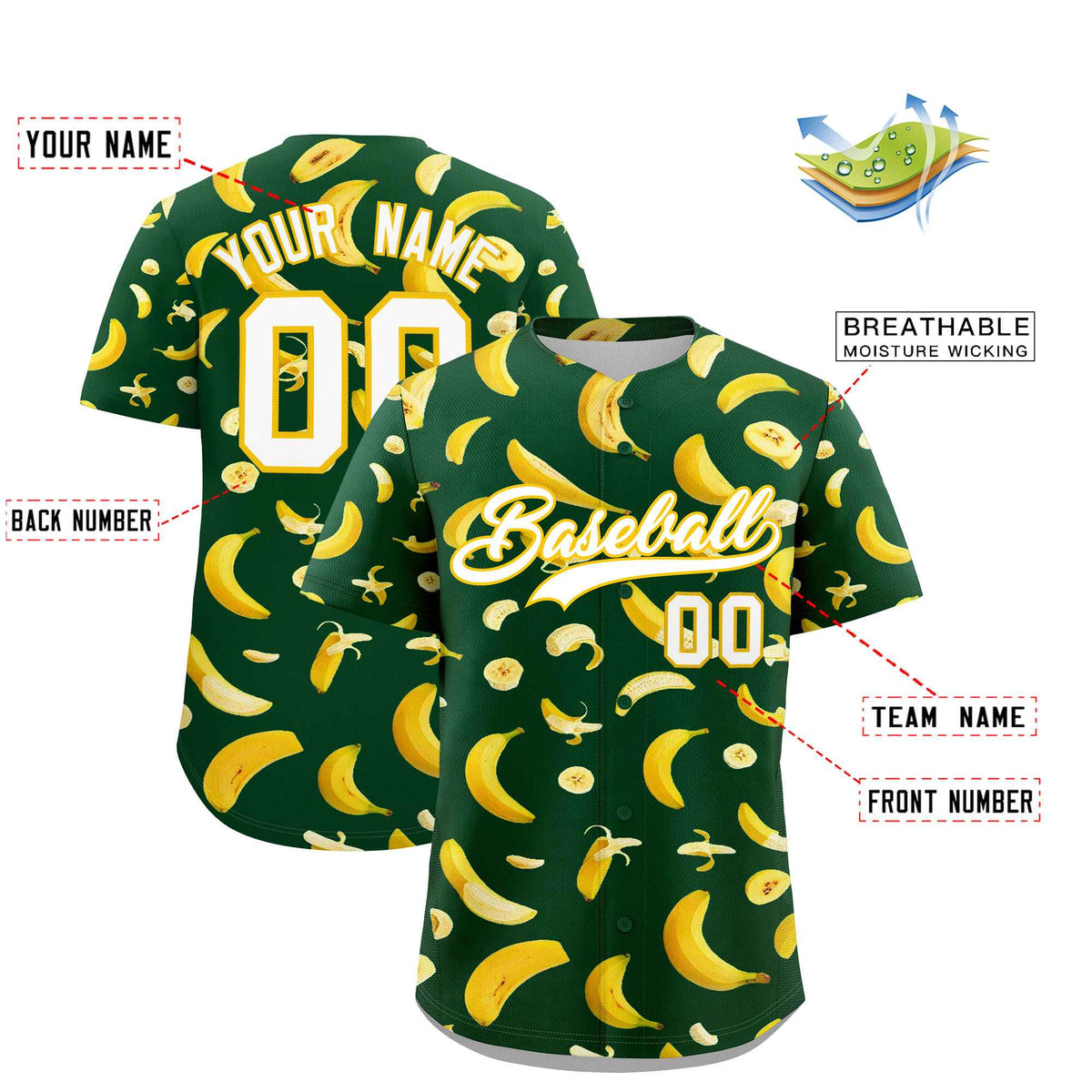 Custom Green Banana Graffiti Pattern Fashion Authentic Baseball Jersey | Graffiti Pattern | Embroidery&Dye-sublimation printing | KXKSHOP