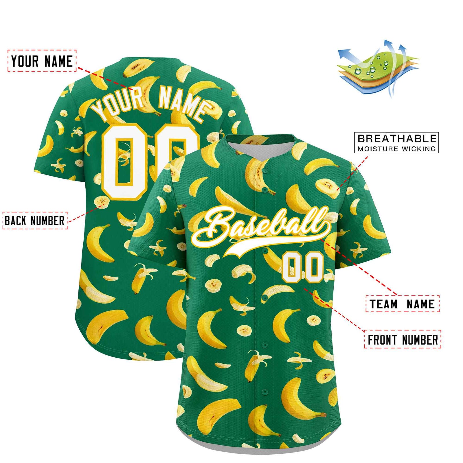 Custom Kelly Green Banana Graffiti Pattern Fashion Authentic Baseball Jersey | Graffiti Pattern | Embroidery&Dye-sublimation printing | KXKSHOP
