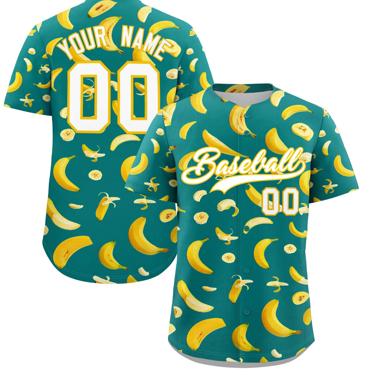 Custom Teal Banana Graffiti Pattern Fashion Authentic Baseball Jersey | Graffiti Pattern | Embroidery&amp;Dye-sublimation printing | KXKSHOP