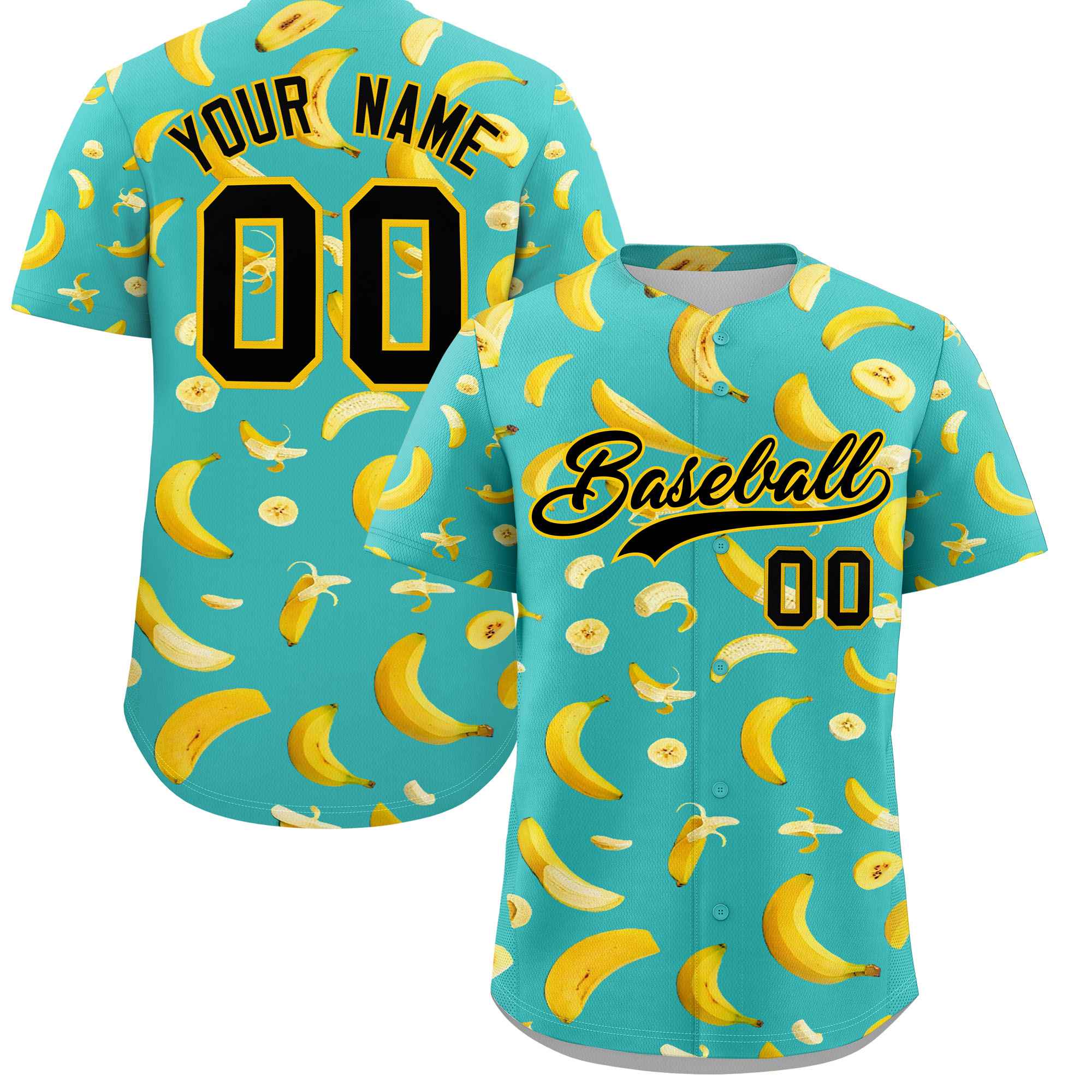 Custom Teal Banana Graffiti Pattern Fashion Authentic Baseball Jersey | Graffiti Pattern | Embroidery&Dye-sublimation printing | KXKSHOP