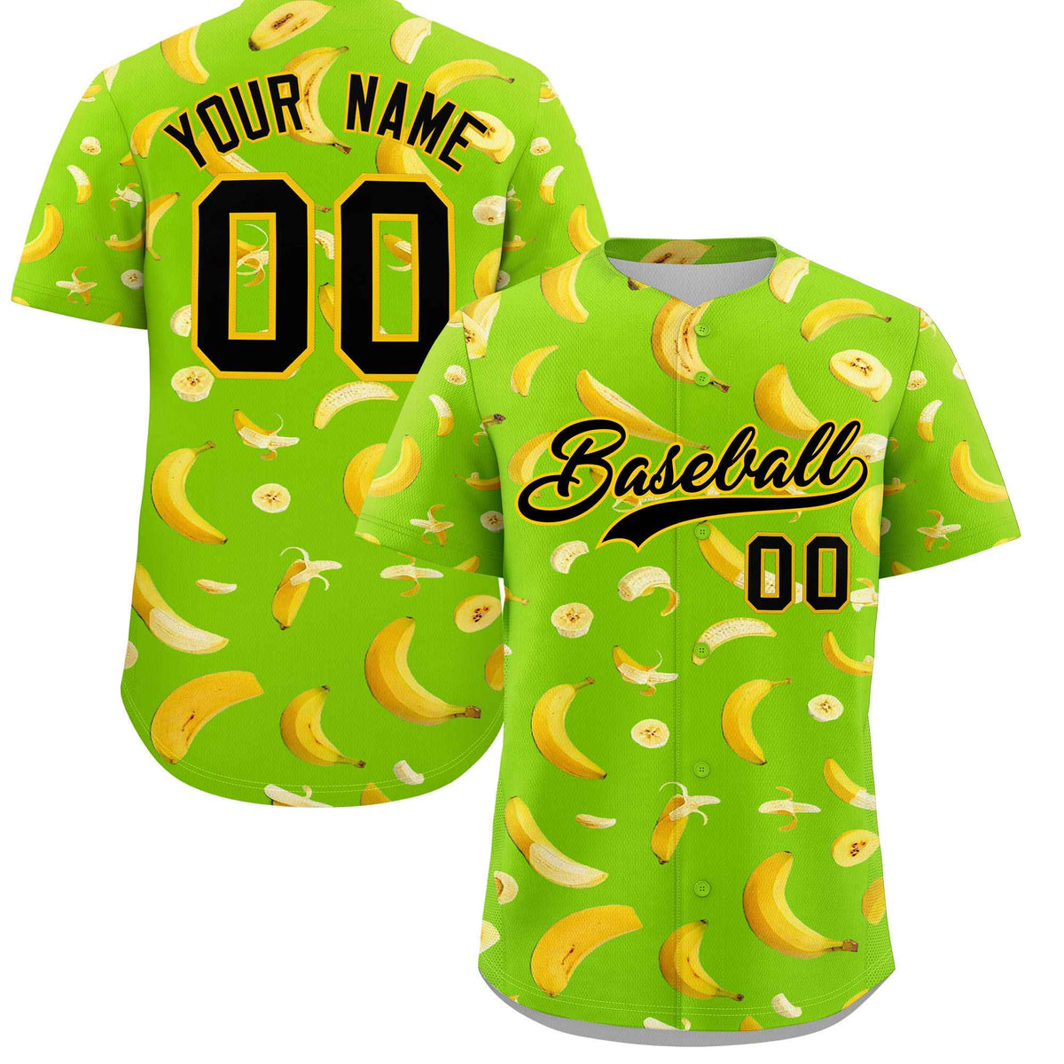 Custom Neon Green Banana Graffiti Pattern Fashion Authentic Baseball Jersey | Graffiti Pattern | Embroidery&Dye-sublimation printing | KXKSHOP