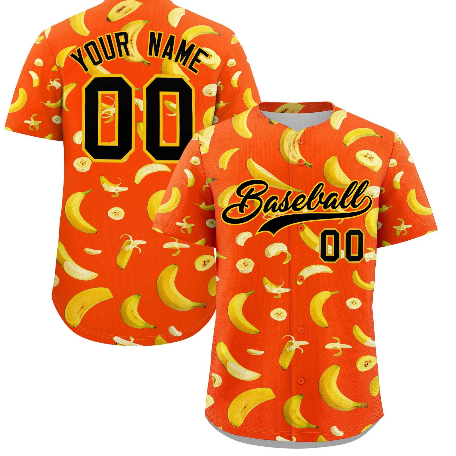 Custom Orange Banana Graffiti Pattern Fashion Authentic Baseball Jersey | Graffiti Pattern | Embroidery&Dye-sublimation printing | KXKSHOP