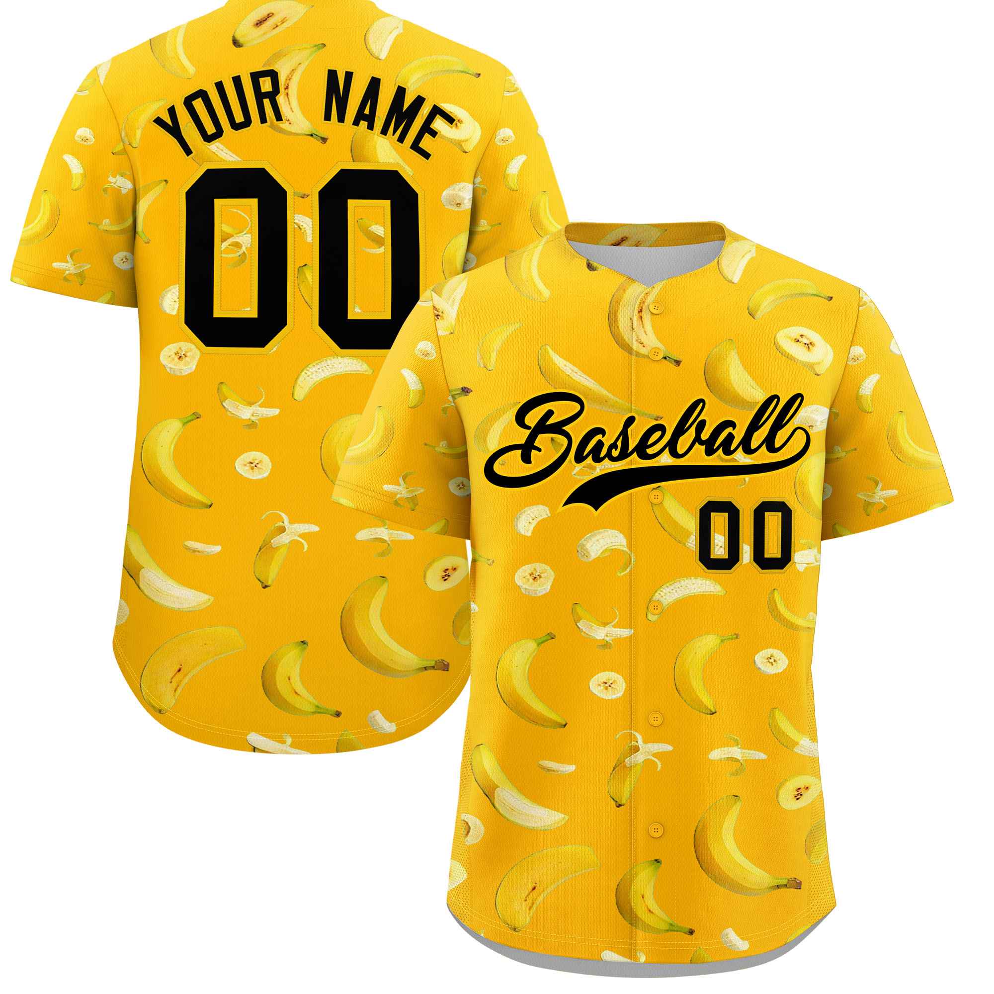 Custom Yellow Banana Graffiti Pattern Fashion Authentic Baseball Jersey | Graffiti Pattern | Embroidery&Dye-sublimation printing | KXKSHOP