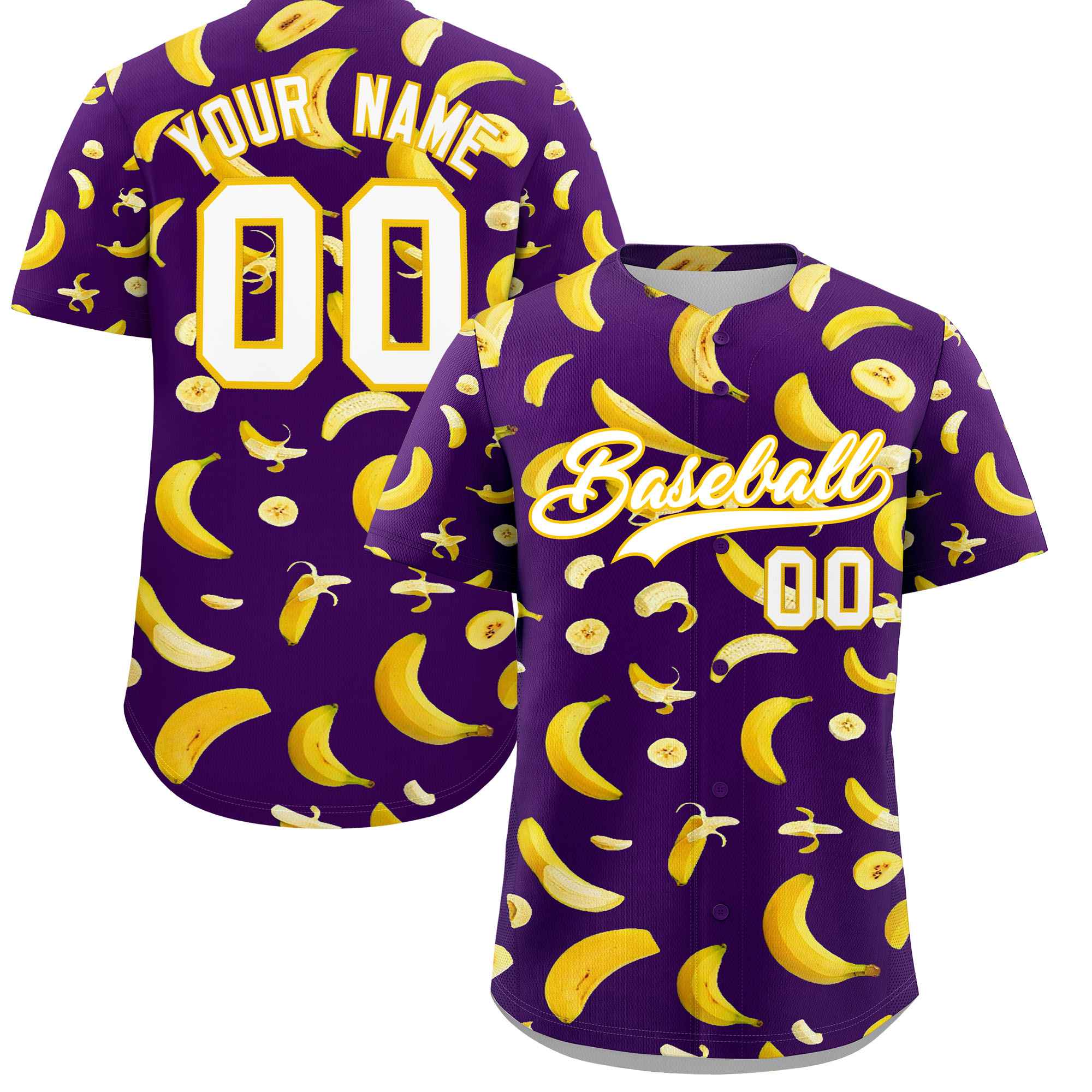 Custom Purple-02 Banana Graffiti Pattern Fashion Authentic Baseball Jersey | Graffiti Pattern | Embroidery&Dye-sublimation printing | KXKSHOP