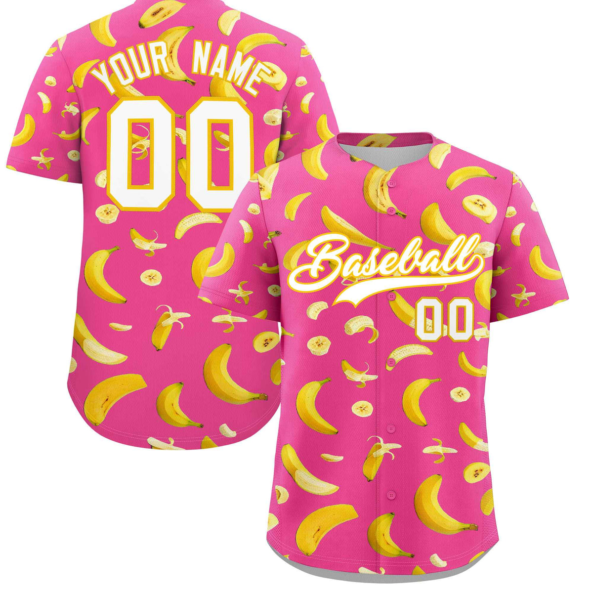 Custom Pink Banana Graffiti Pattern Fashion Authentic Baseball Jersey | Graffiti Pattern | Embroidery&Dye-sublimation printing | KXKSHOP