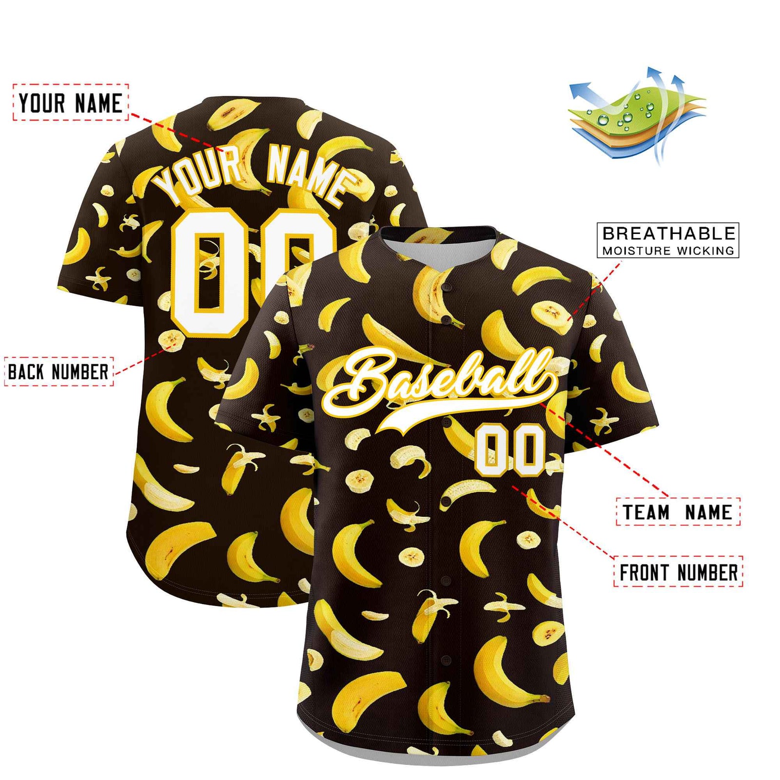 Custom Brown Banana Graffiti Pattern Fashion Authentic Baseball Jersey | Graffiti Pattern | Embroidery&Dye-sublimation printing | KXKSHOP