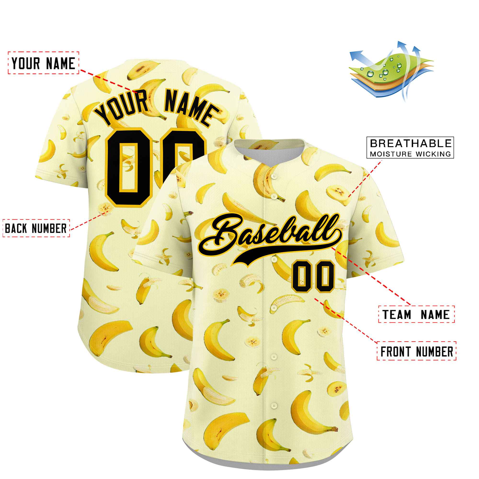 Custom Cream Banana Graffiti Pattern Fashion Authentic Baseball Jersey | Graffiti Pattern | Embroidery&Dye-sublimation printing | KXKSHOP