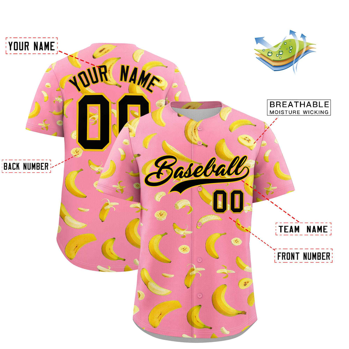 Custom Light Pink Banana Graffiti Pattern Fashion Authentic Baseball Jersey | Graffiti Pattern | Embroidery&Dye-sublimation printing | KXKSHOP