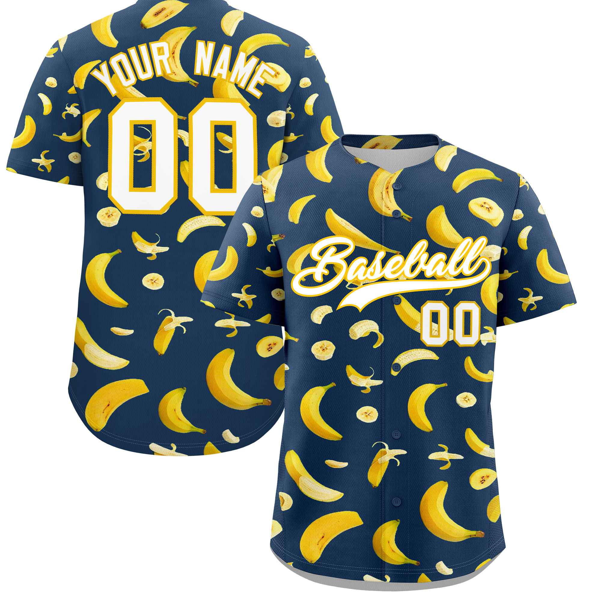 Custom Midnight Blue Banana Graffiti Pattern Fashion Authentic Baseball Jersey | Graffiti Pattern | Embroidery&Dye-sublimation printing | KXKSHOP