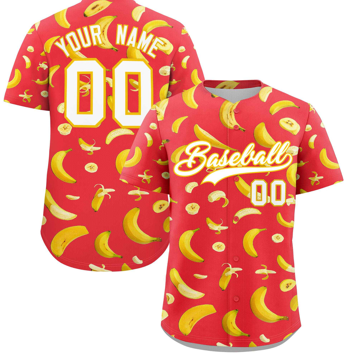 Custom Light Red Banana Graffiti Pattern Fashion Authentic Baseball Jersey | Graffiti Pattern | Embroidery&amp;Dye-sublimation printing | KXKSHOP