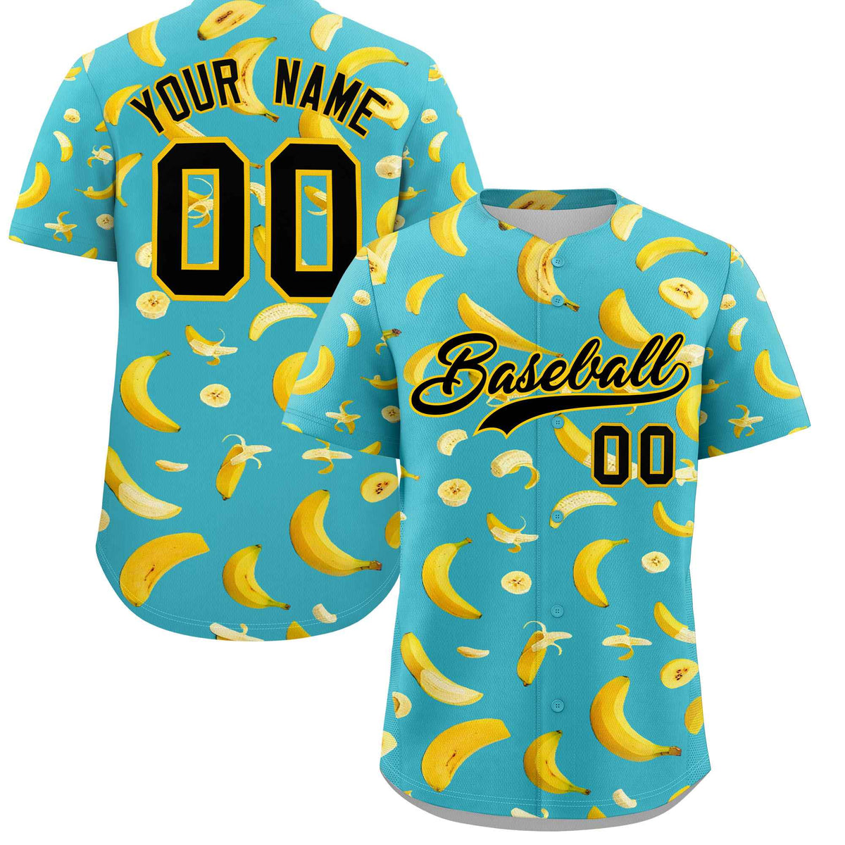 Custom Teal Banana Graffiti Pattern Fashion Authentic Baseball Jersey | Graffiti Pattern | Embroidery&amp;Dye-sublimation printing | KXKSHOP