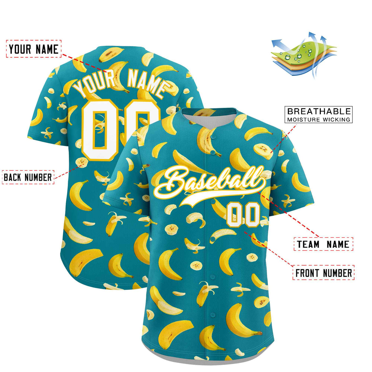 Custom Aqua Banana Graffiti Pattern Fashion Authentic Baseball Jersey | Graffiti Pattern | Embroidery&Dye-sublimation printing | KXKSHOP