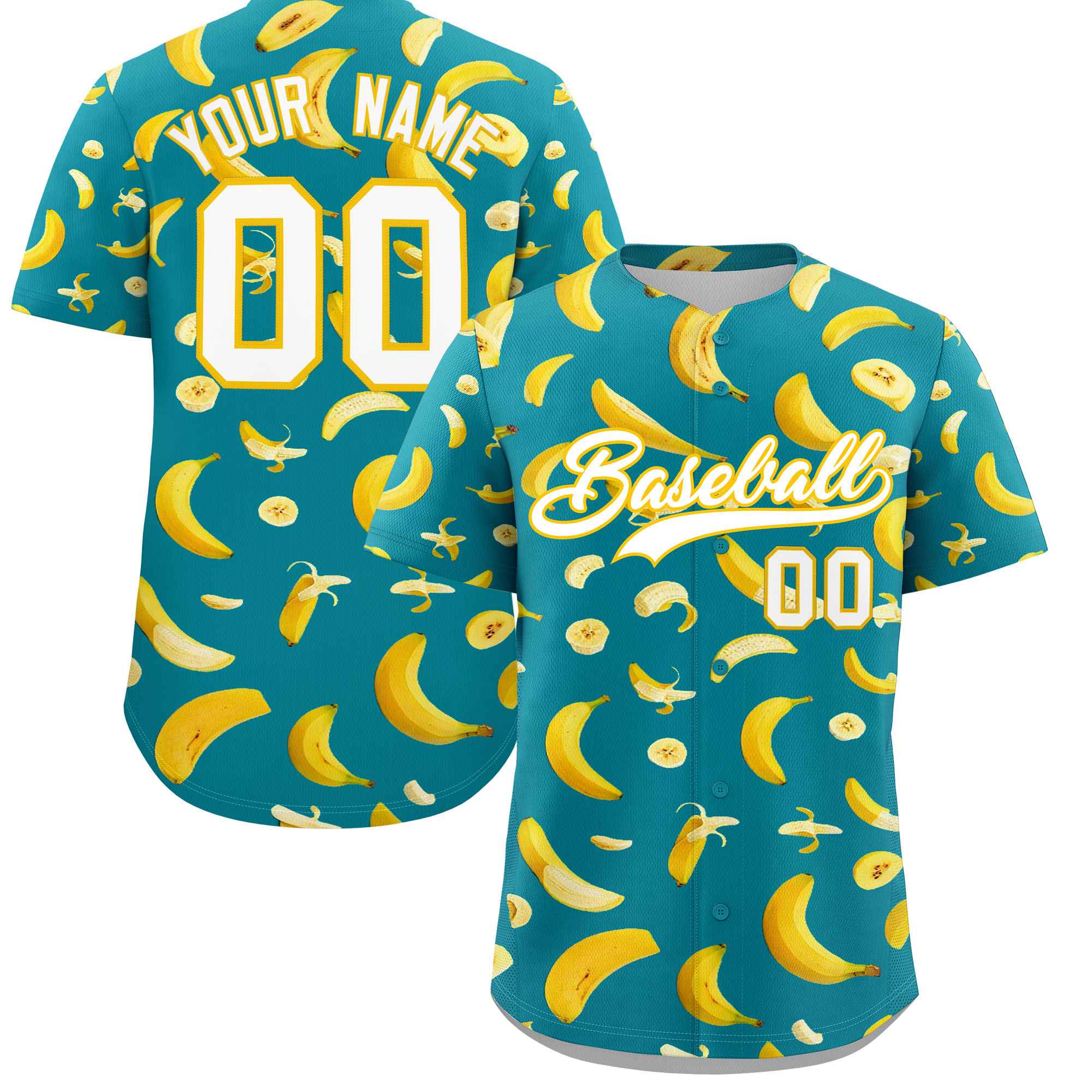 Custom Aqua Banana Graffiti Pattern Fashion Authentic Baseball Jersey | Graffiti Pattern | Embroidery&Dye-sublimation printing | KXKSHOP