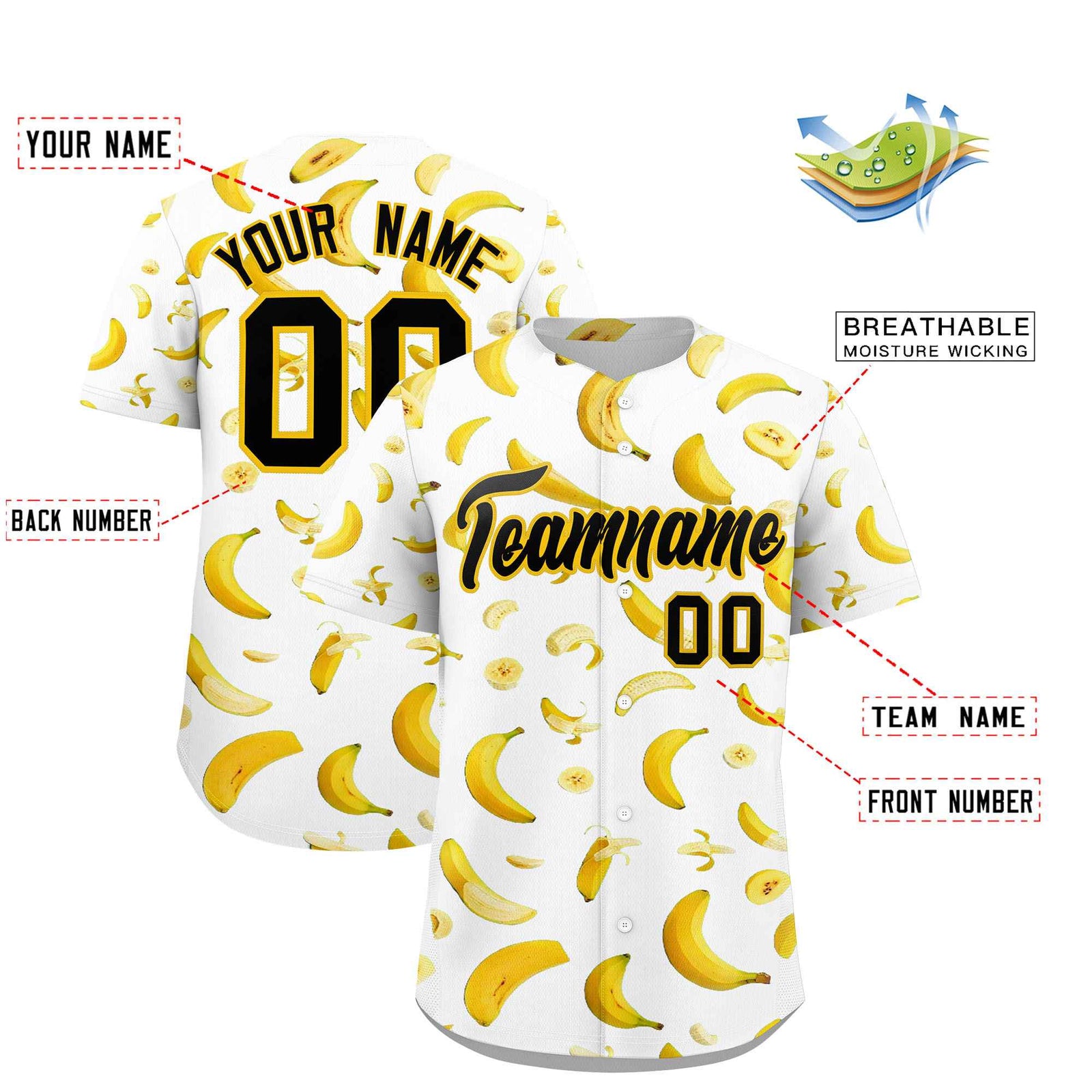 Custom White Banana Graffiti Pattern Fashion Authentic Baseball Jersey | Graffiti Pattern | Embroidery&Dye-sublimation printing | KXKSHOP