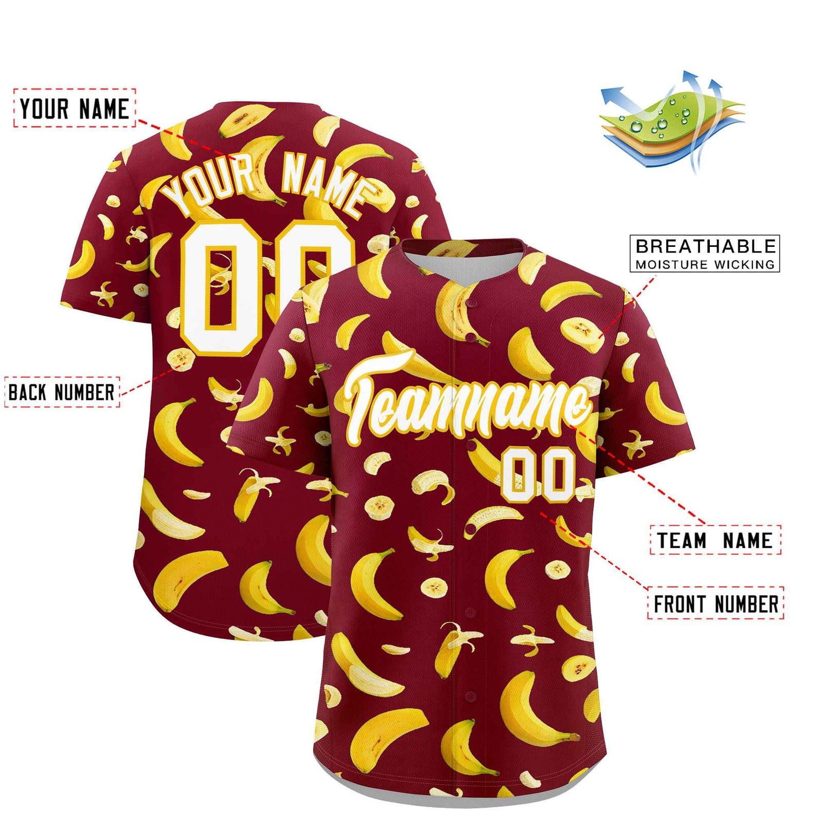 Custom Crimson Banana Graffiti Pattern Fashion Authentic Baseball Jersey | Graffiti Pattern | Embroidery&Dye-sublimation printing | KXKSHOP