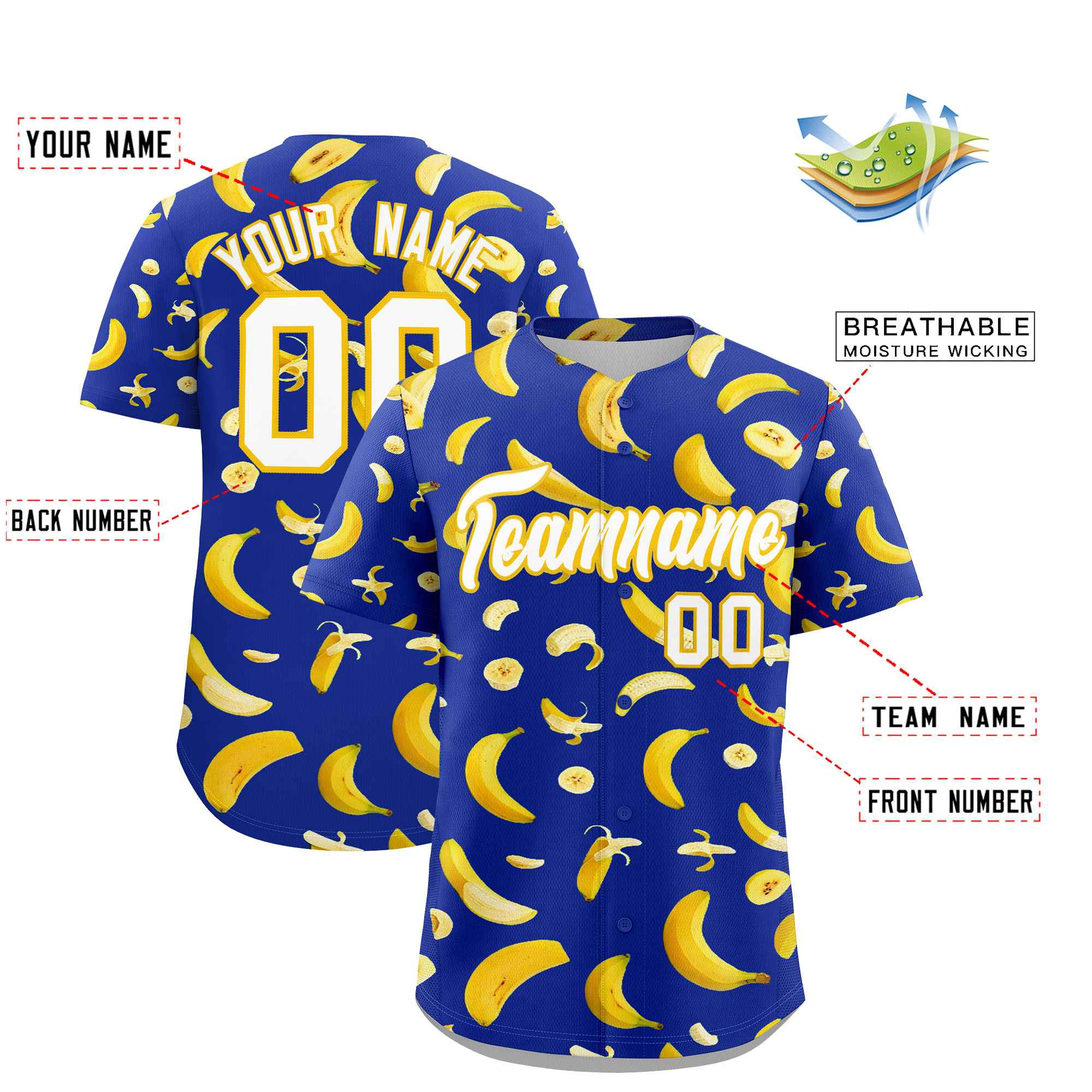 Custom Royal Blue Banana Graffiti Pattern Fashion Authentic Baseball Jersey | Graffiti Pattern | Embroidery&Dye-sublimation printing | KXKSHOP