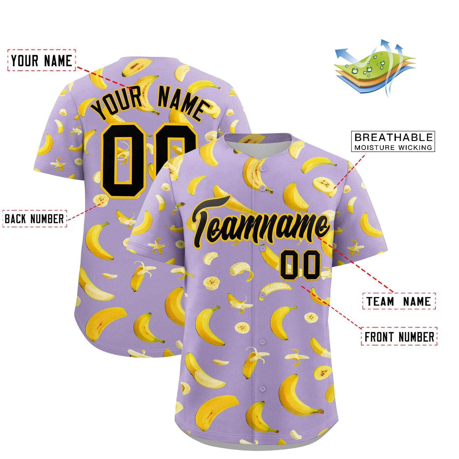 Custom Light Purple Banana Graffiti Pattern Fashion Authentic Baseball Jersey | Graffiti Pattern | Embroidery&Dye-sublimation printing | KXKSHOP