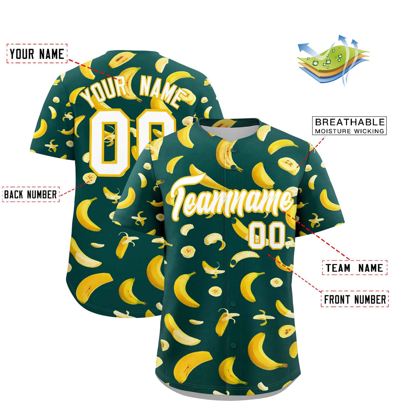Custom Midnight Green Banana Graffiti Pattern Fashion Authentic Baseball Jersey | Graffiti Pattern | Embroidery&Dye-sublimation printing | KXKSHOP