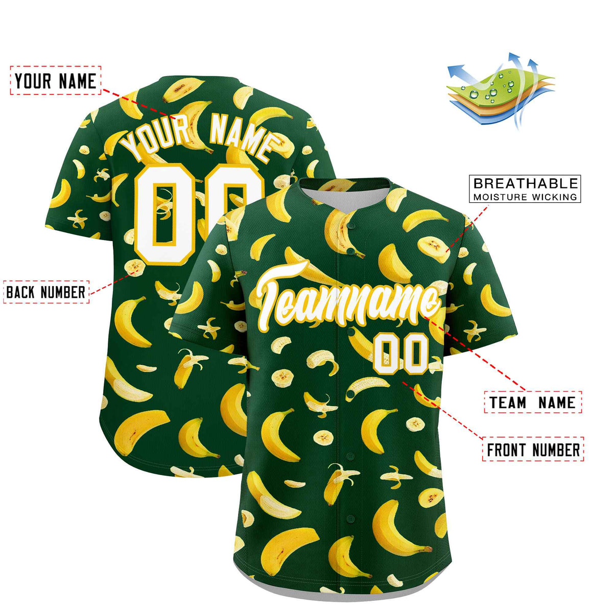 Custom Green Banana Graffiti Pattern Fashion Authentic Baseball Jersey | Graffiti Pattern | Embroidery&Dye-sublimation printing | KXKSHOP